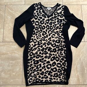 Say What? Black and Cream leopard print plus size sweater dress 3X.